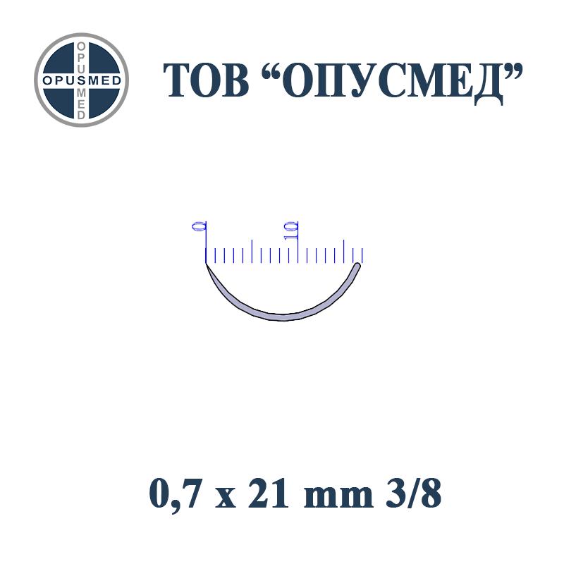 Голка хірургічна з пружинним вушком, колюча, 21мм, 0,7 мм, 3/8, стерильна, OPUSMED